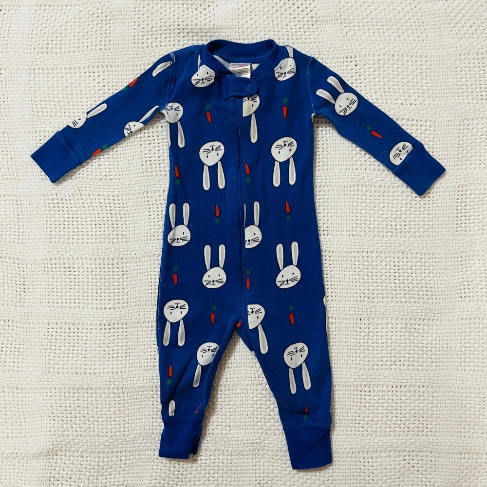 Hanna Andersson Blue Bunny Carrot Organic Cotton Baby Pajamas 6-12m